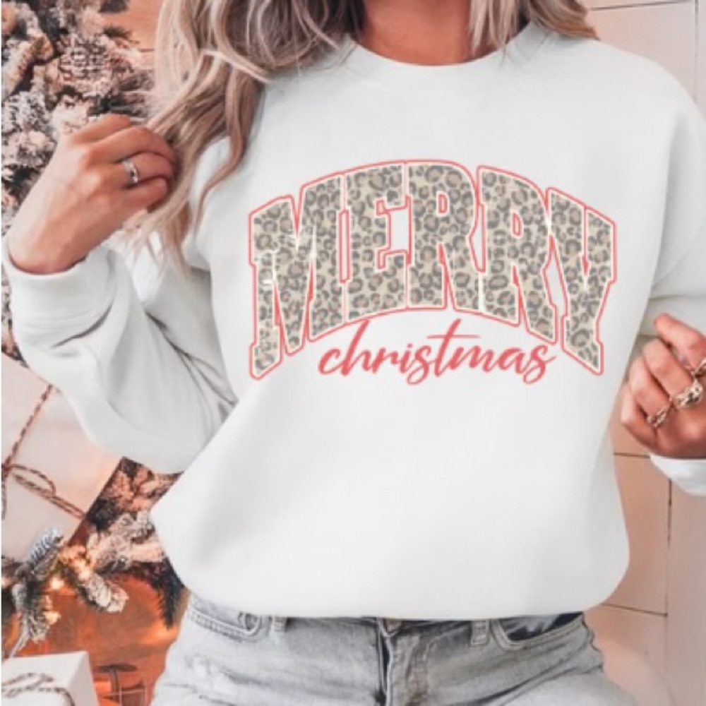 Merry Christmas White Gildan Sweatshirt 50% Cotton 50% Polyester S-M-L-XL